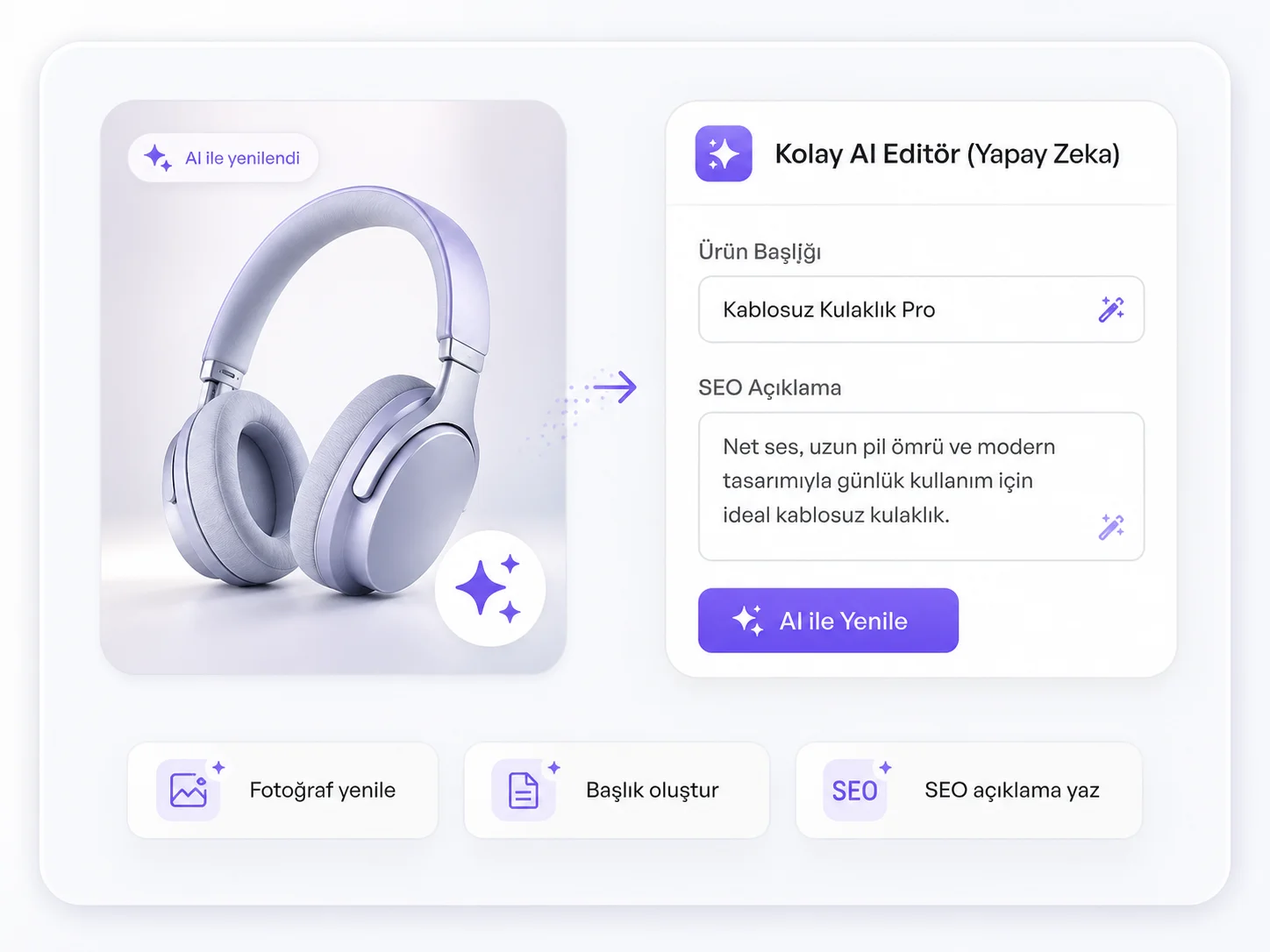 Kolay AI ürün editörü